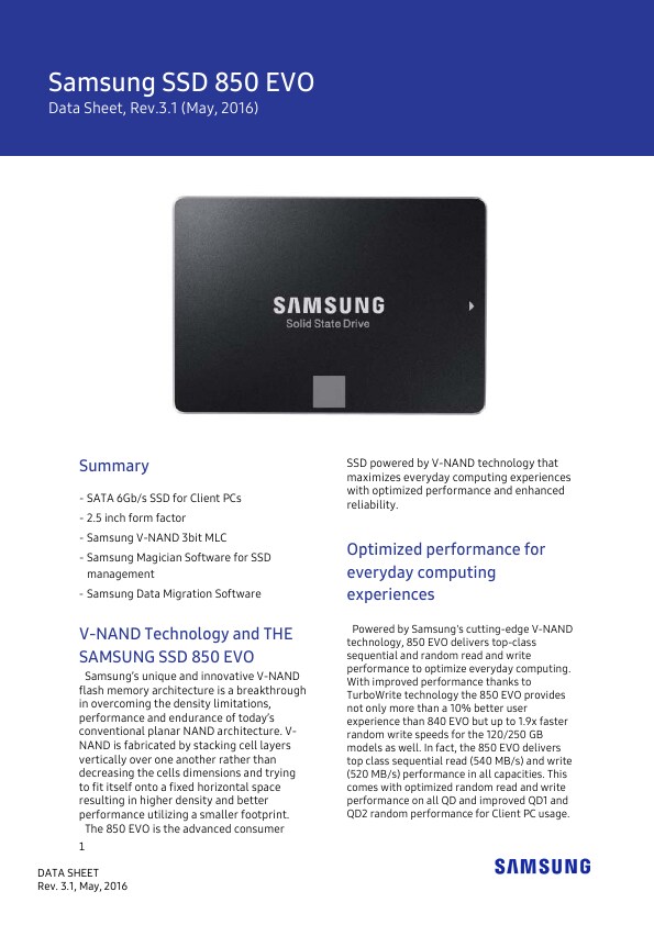 SSD 850 EVO M.2 1TB Memory & Storage - MZ-N5E1T0BW