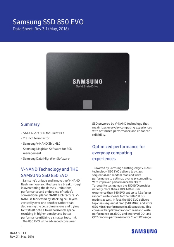Samsung 850 EVO | Consumer | & Features | Semiconductor Global