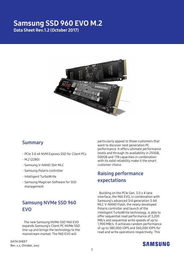 SSD 960 EVO M.2 1TB Memory & Storage - MZ-V6E1T0BW