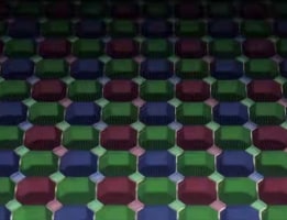 A close-up view of a pixel array featuring a repeating pattern of red, green, and blue cells