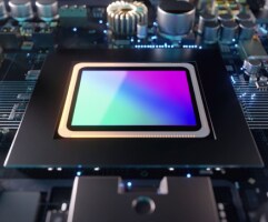 Close-up of a high-resolution image sensor with a vibrant gradient display.