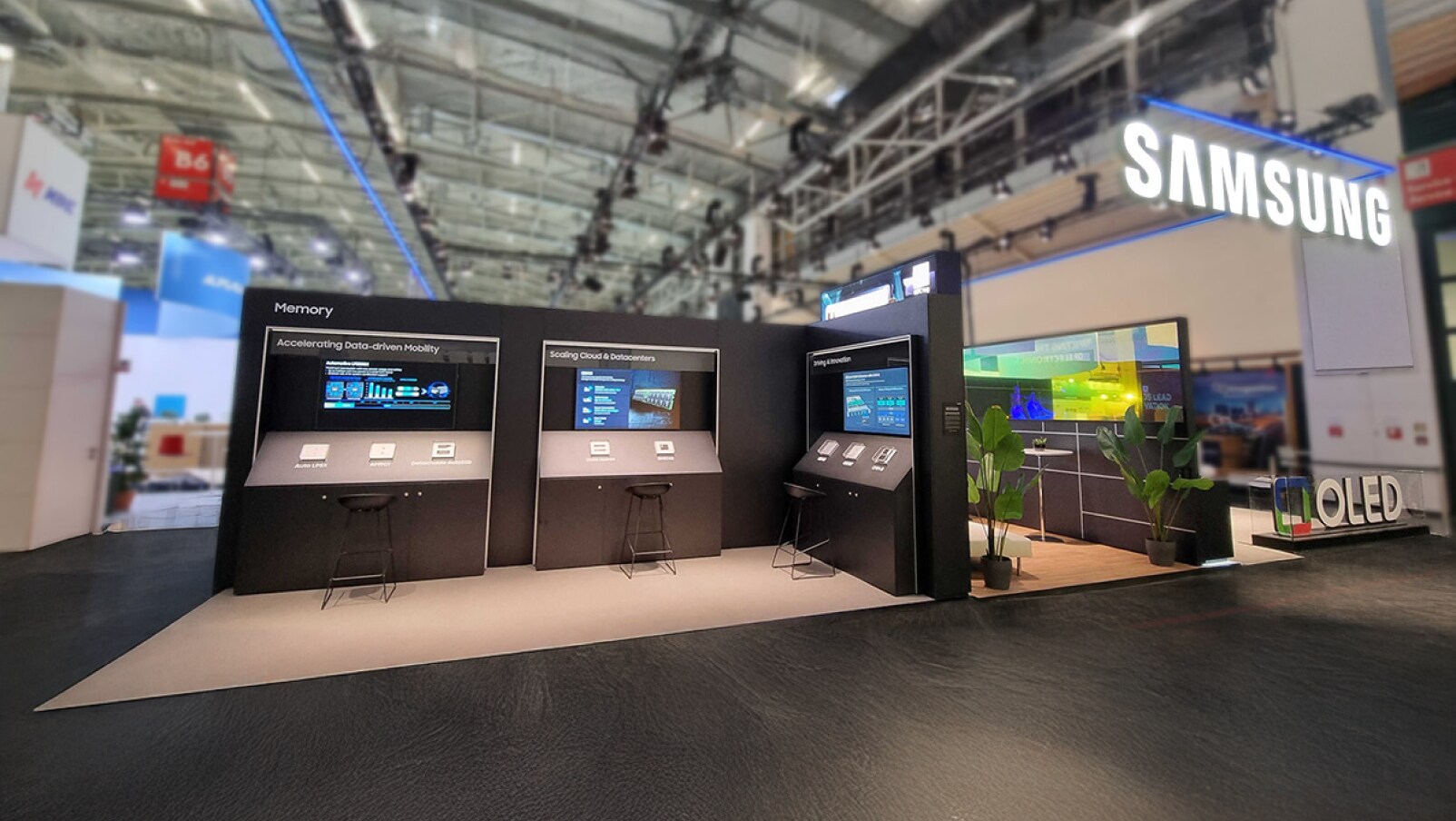 Samsung Semiconductor booth at Electronica 2024, displaying advanced memory technology for automotive, cloud, and datacenter applications.