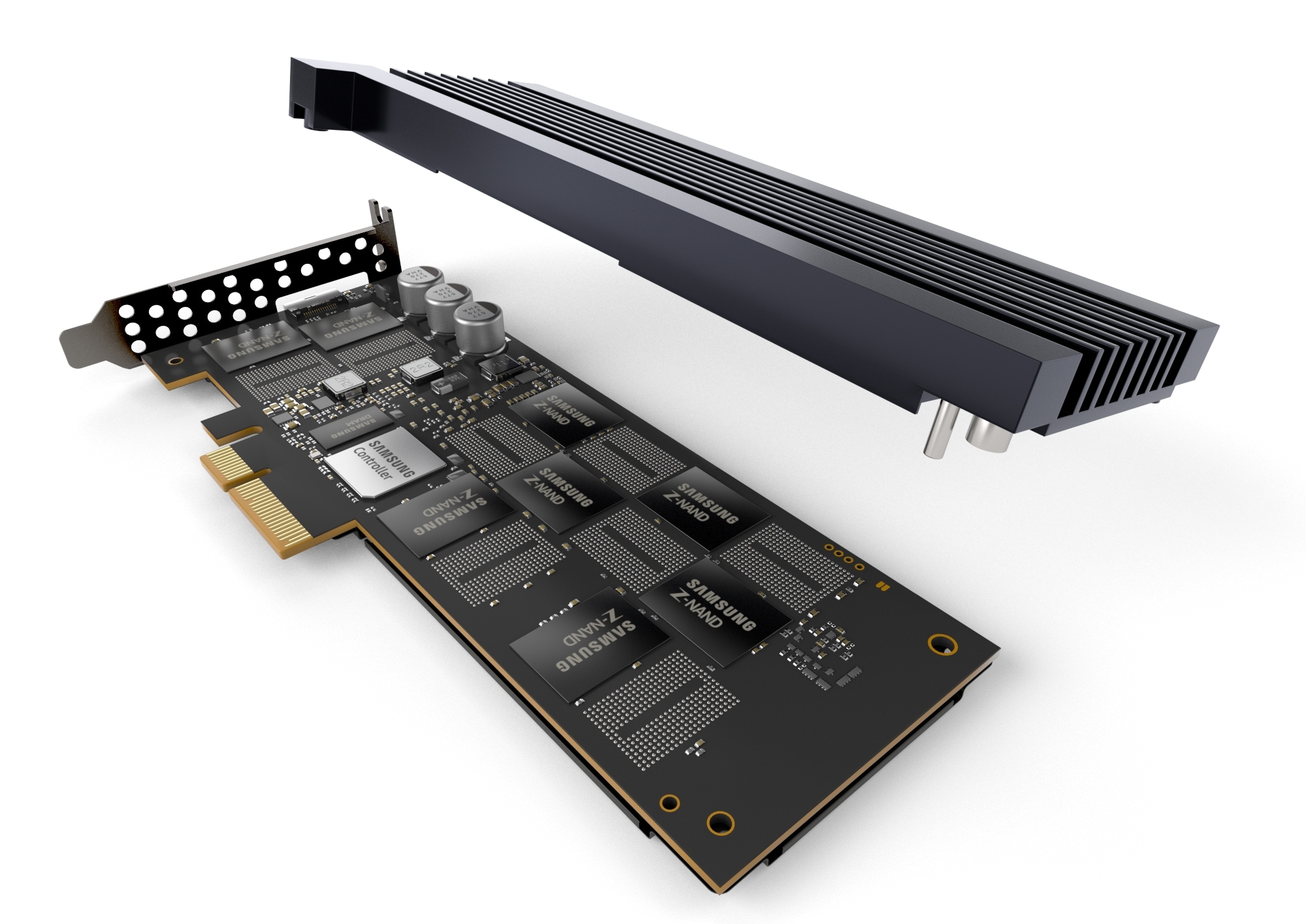삼성전자가 출시하는 차세대 슈커컴퓨터용 ‘800GB(기가바이트) Z-SSD’ 제품의 내부가 잘보이는 이미지
