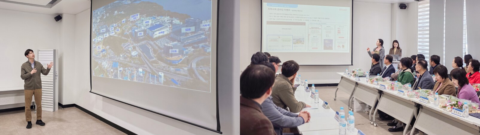 회사 측 위원이 각 부서의 역할과 주요 업무를 소개하고 있는 모습