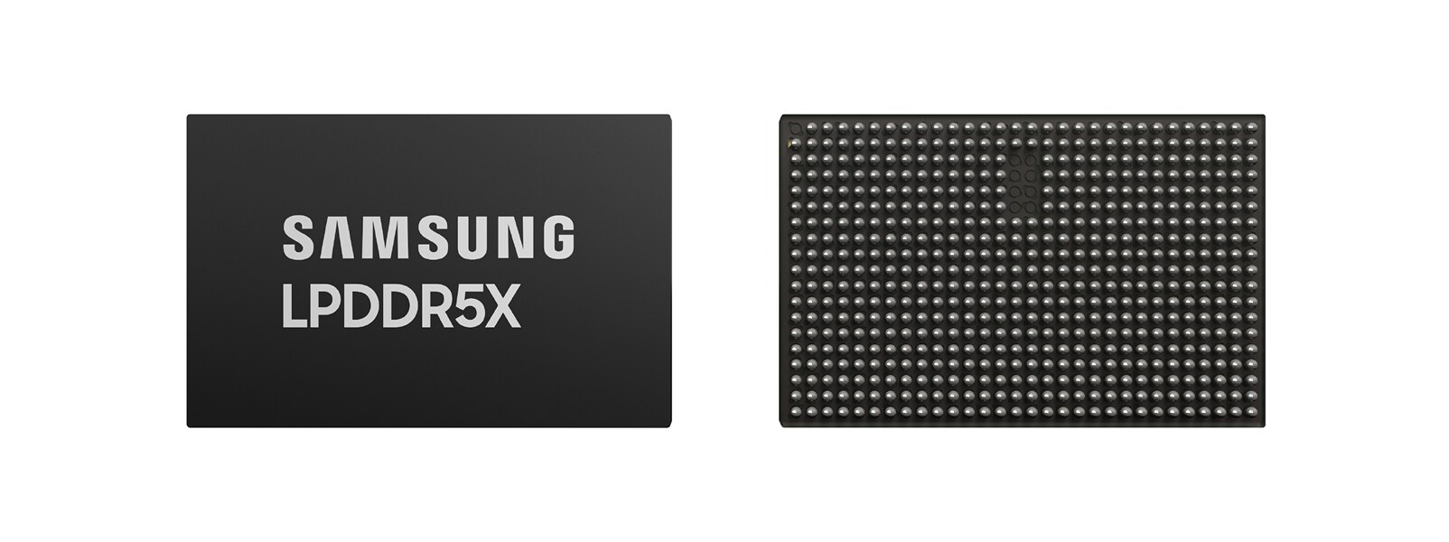 Samsung LPDDR5X chip shown front and back.
