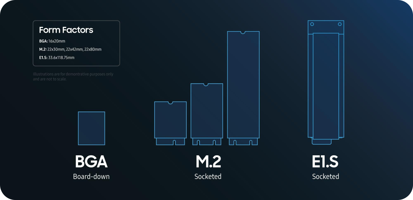 image showing form factors including BGA, M.2 and E1.S