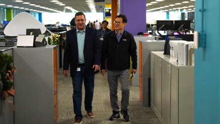 Rafael Lainez with a colleague at theSamsung Austin Semiconductor office.