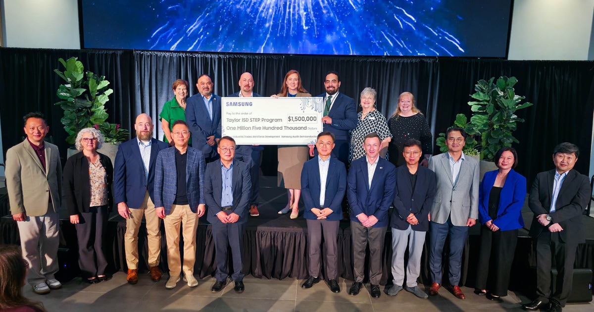 Samsung Austin Semiconductor presents $1.5 million to Taylor ISD's new Skilled Trades Employment Pathways program.