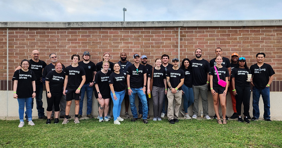 Samsung Austin Semiconductor employees volunteering in the Sandy Creek area on July 16, 2025. 