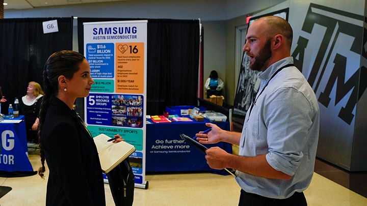 Samsung Austin Semiconductor at an engineering job fair at Texas A&M University on Sept. 7, 2023.