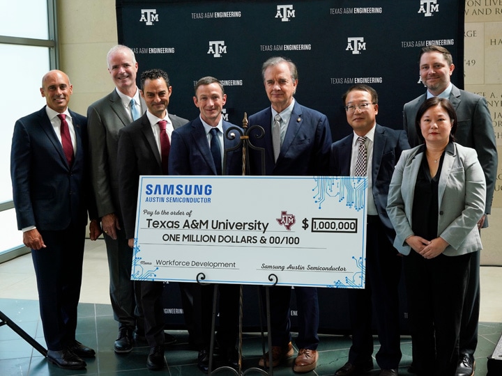 Texas A&M executives with Samsung Austin Semiconductor executives on Sept. 7, 2023