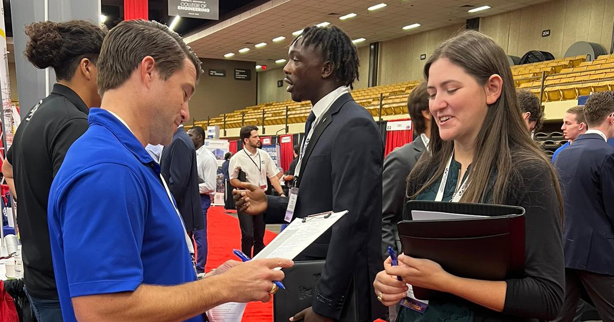 Samsung Austin Semiconductor employees interviewing students at Texas Tech University in 2024.