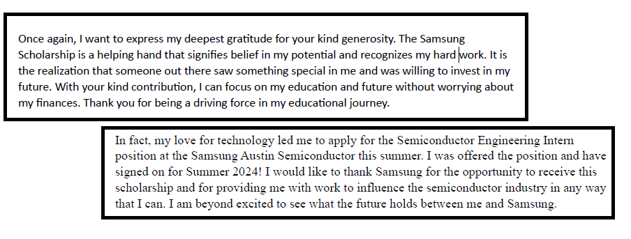 Quotes from student thank you letters
