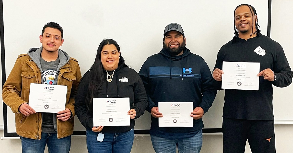 Samsung Austin Semiconductor employees who participated in the second cohort. From left to right: Javier Prieto, Sanjuana Cano, Cristian Gonzalez and Bart Cole.