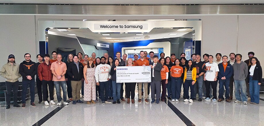 Check presentation with Samsung Austin Semiconductor employees who are alumni of The University of Texas at Austin.
