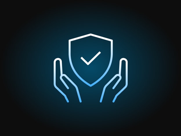 A glowing shield icon with a checkmark