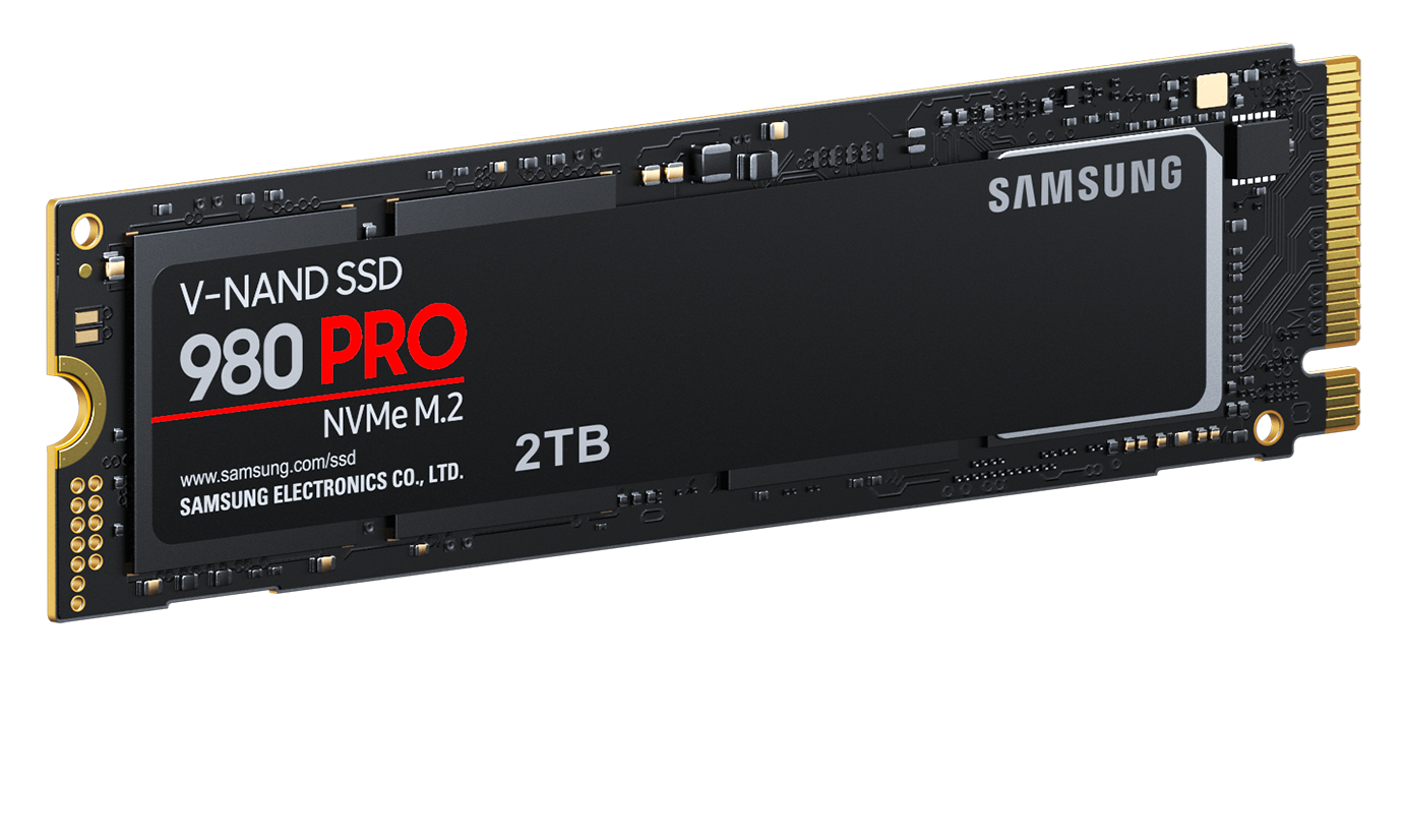The 980 PRO product sits at a slightly angled angle in the center square.