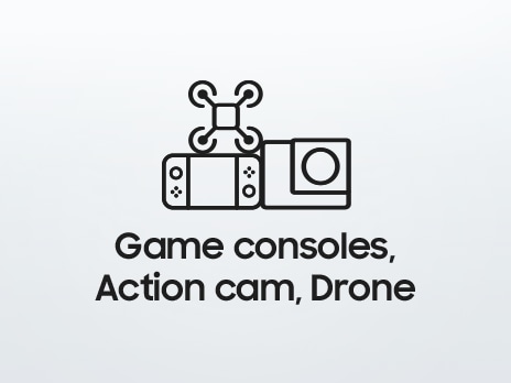 It says 'Game consoles, Action cam, Drone' along with icons representing drones, game consoles, and action cameras.