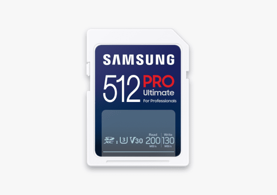 The SD Card PRO Ultimate, available in various options including 512GB, is one of Samsung Semiconductor's storage products offering top performance for professionals.