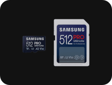 삼성전자의 SD 메모리카드 PRO Ultimate이 전시되어 있습니다.
