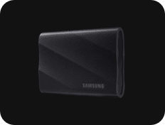 Samsung Electronics' Portable SSD T9 is on display.