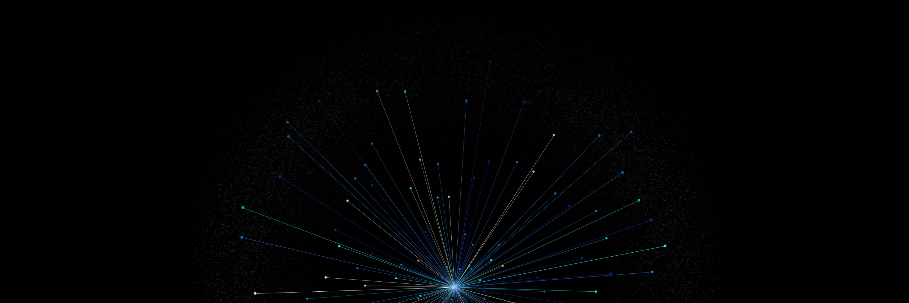 An abstract graphic showing a hemisphere of light and colorful lines on a dark background