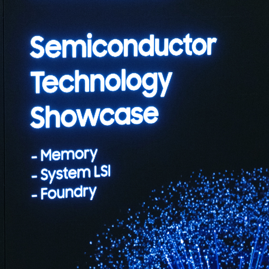 A Samsung display sign at CES 2025 promotes the Semiconductor Technology Showcase.