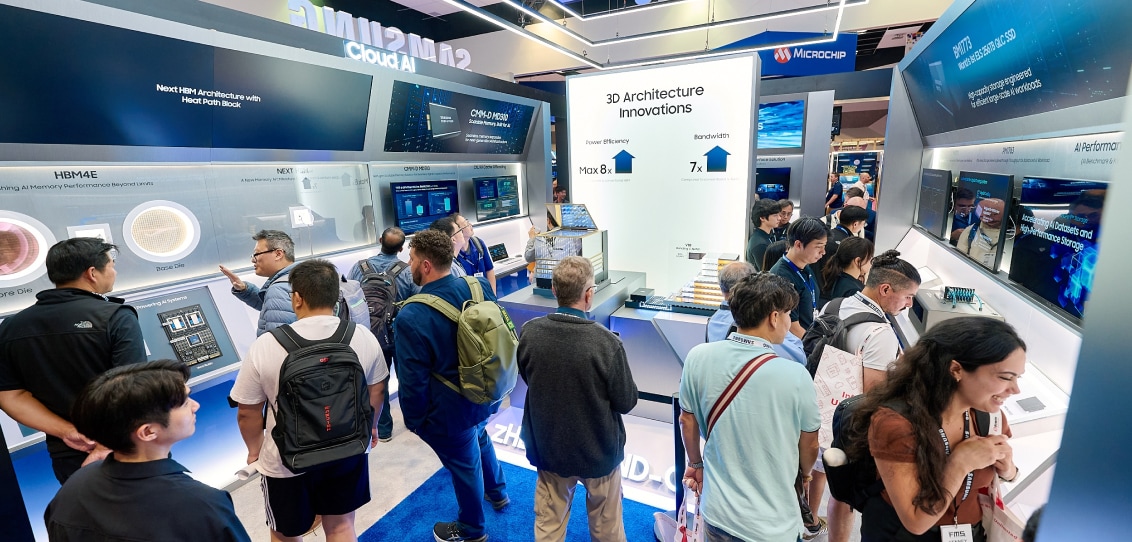 Visitors exploring the Samsung Semiconductor booth at FMS 2026