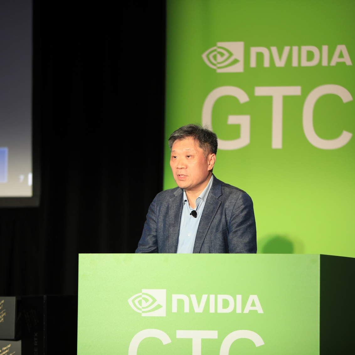 A man giving a presentation at an NVIDIA GTC 2024
