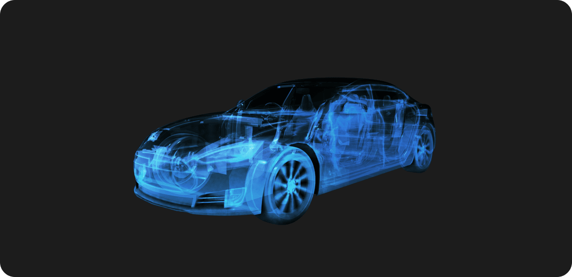Technical 3d illustration of car with x-ray effect