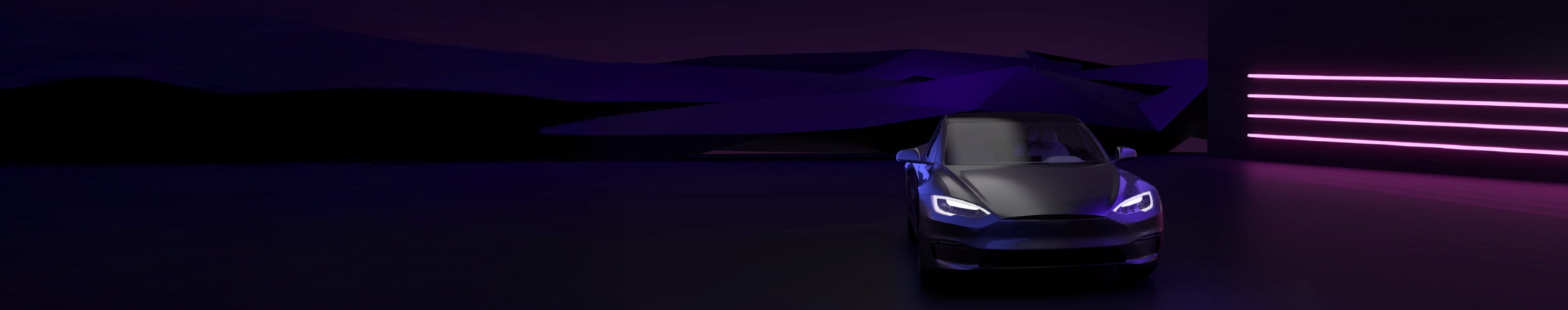 Futuristic black electric car with neon lighting.