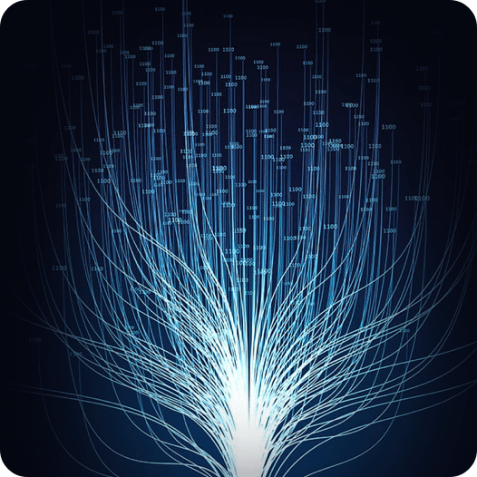 An illustrative image of vast amounts of data combines together in one stream.