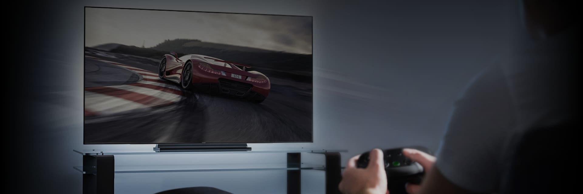 An illustrative image of a person playing gaming console connected to a tv.