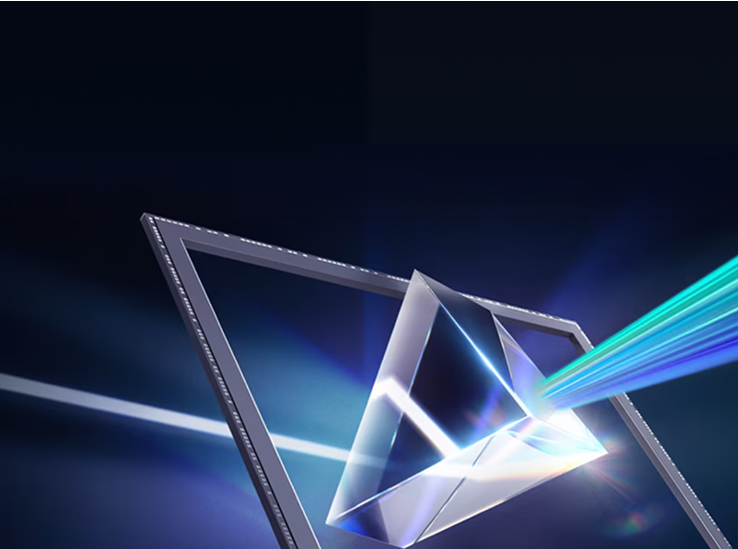 A digital illustration of an image sensor receiving refracted light through a transparent prism.