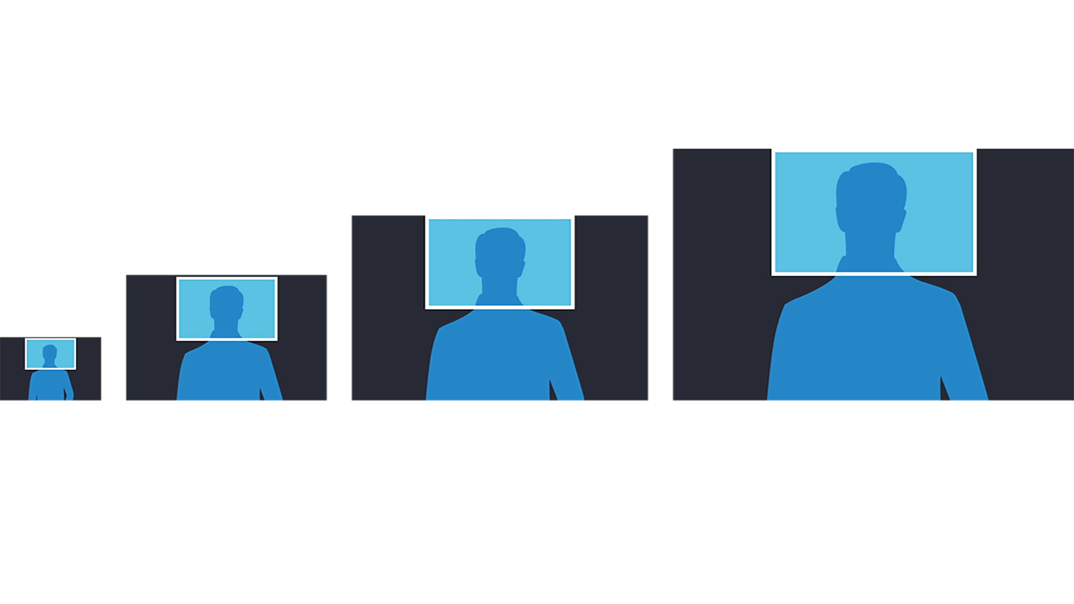  set of silhouettes of a man with a square wrapped around his head in the form of diagram with the text 12.5MP, 50MP, 108MP, 200MP in the order of size 