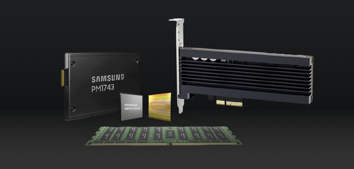 An image of big data solutions including  Z-SSD, enterprise SSDs, HBM2E, LPDDR5 and RDIMM.