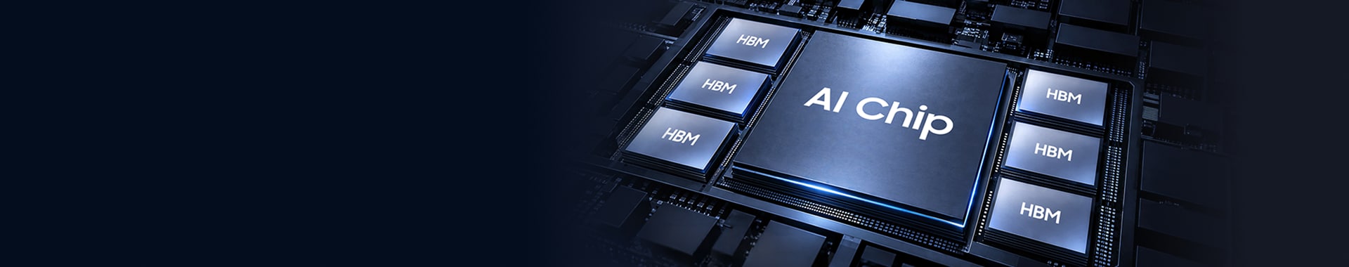 Illustration of an AI chip surrounded by HBM memory chips on both sides