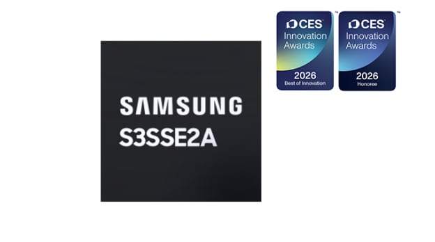 삼성전자 S3SSE2A 로고 옆에 CES 2026 최고혁신상과 혁신상 엠블럼이 나란히 배치된 그래픽