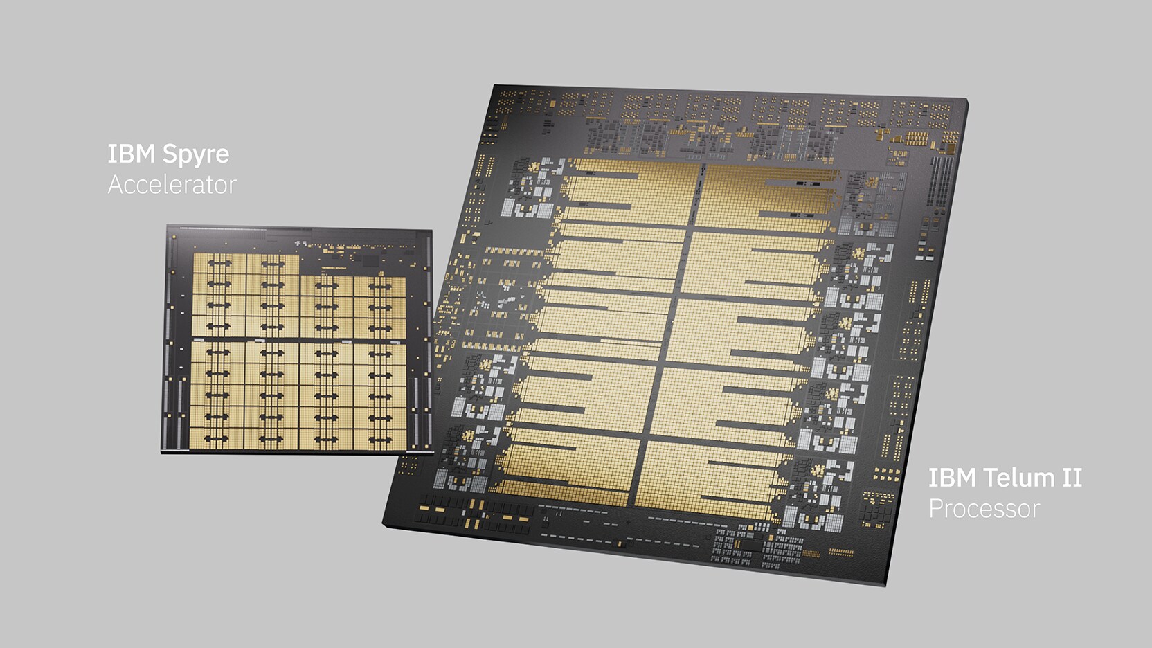 Close-up view of the IBM Telum II Processor and IBM Spyre Accelerator.