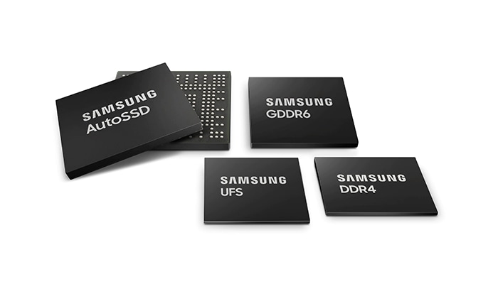  From the left to Samsung AutoSSD, GDDR6, UFS, the image with DDR4 chips.
