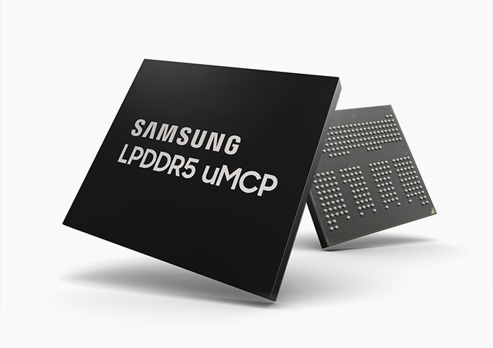 三星 LPDDR5 uMCP 正面及背面图像。