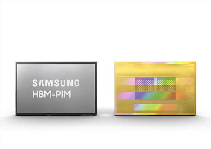 An image of HBM-PIM chip front and back placed horizontally.