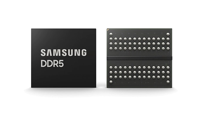  An image of SAMSUNG DDR5 front and back placed horizontally.