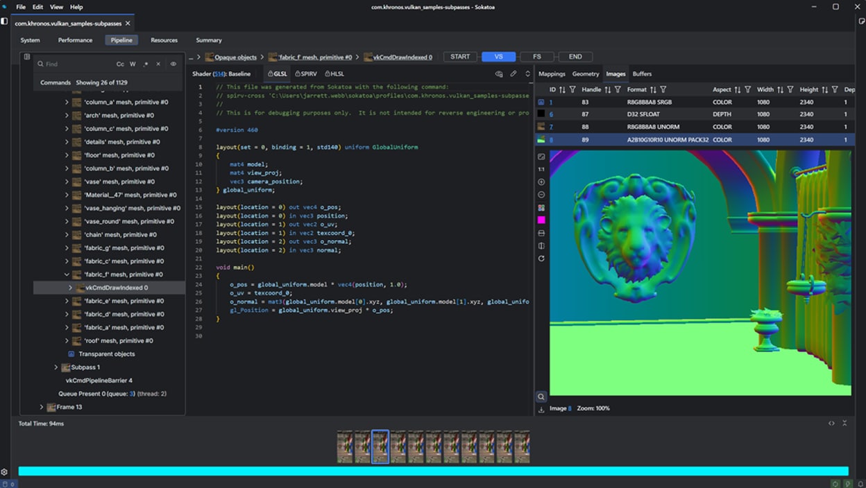 Screenshot of the pipeline debugging view