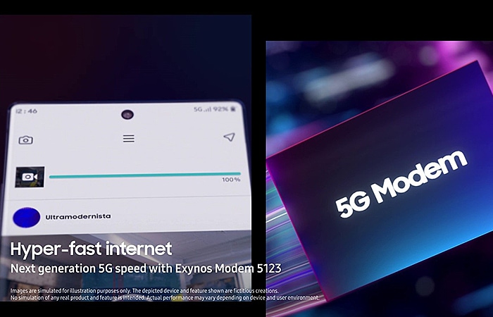 Hyper-fast internet. Next generation 5G speed with Exynos Modem 5123.