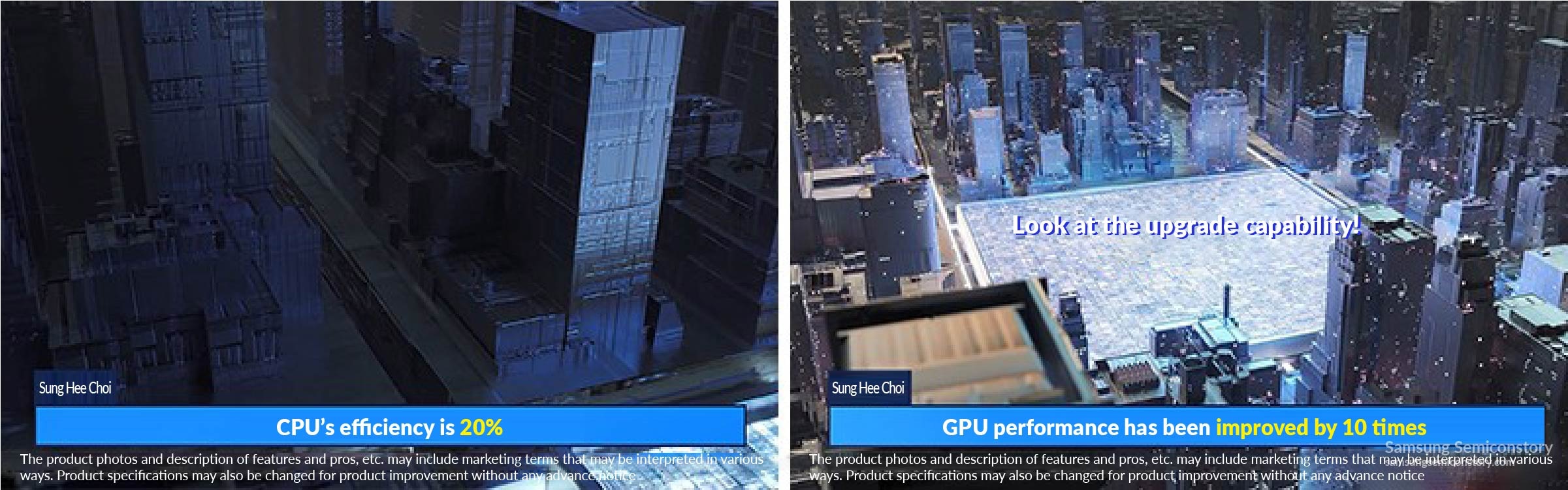 illustrating the Exynos W920 with 20% CPU performance and 10x GPU performance improvement compared to its predecessor