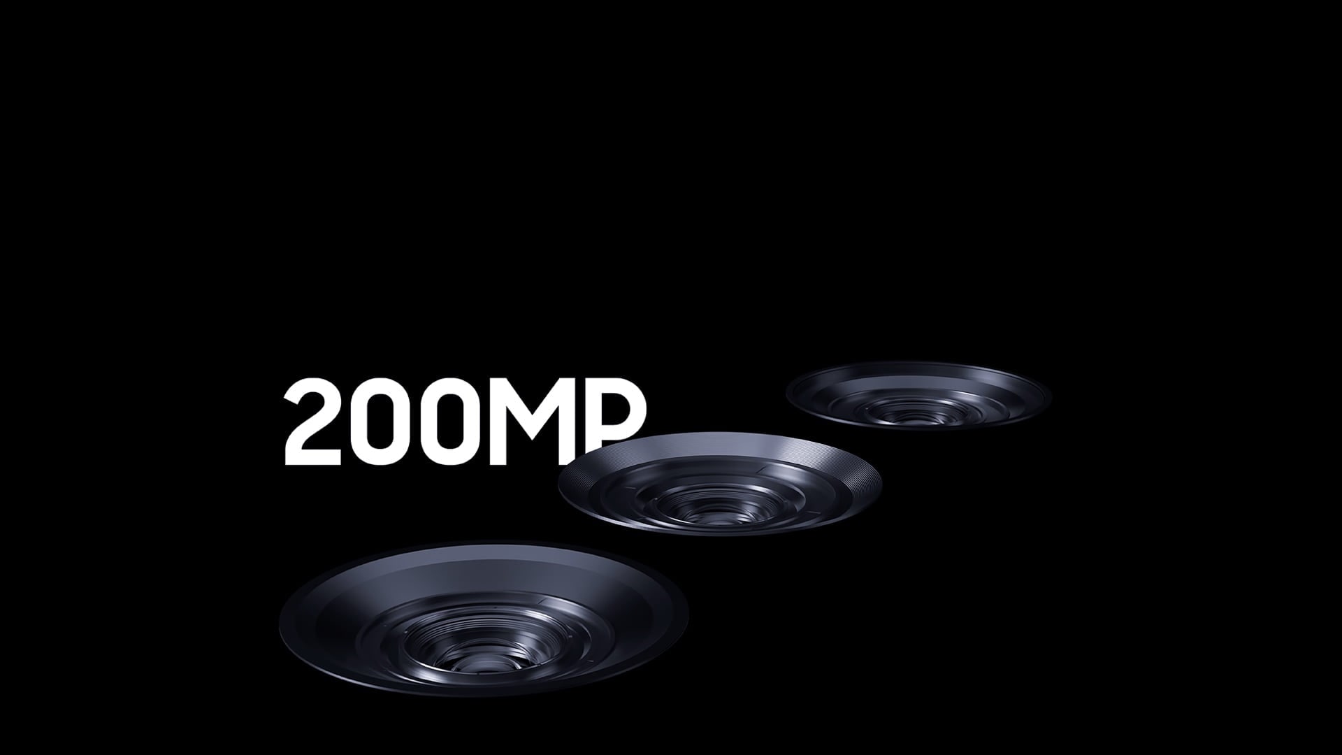 a black background with three camera lenses and the text '200MP' in the middle of it