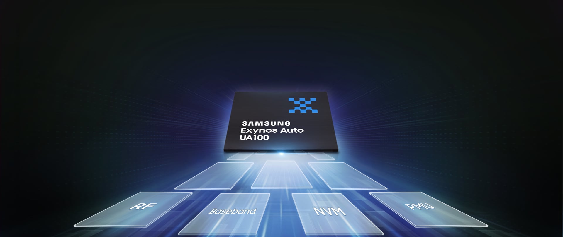 Exynos Auto UA100 is an integrated auto connectivity solution that brings RF, baseband, non-volatile memory (NVM), and a power management unit (PMU) together on a single chip.