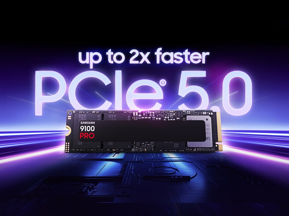 9100 PROには「最大２倍の速度向上」と「PCIe® 5.0」と記載されています。