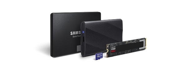 サムスン半導体日本のメモリ製品である内蔵SSD、990 PRO、外付けSSD、T7 Shield、USBフラッシュドライブ、メモリカードです。